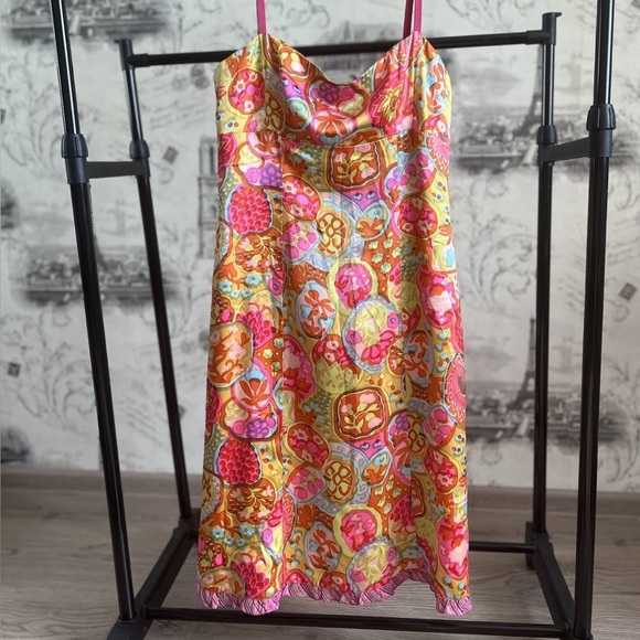 Nanette Lepore VINTAGE 100% Silk Dress 90s Vibrant Multicolor Sleeveless Retro 4 - Picture 2 of 7